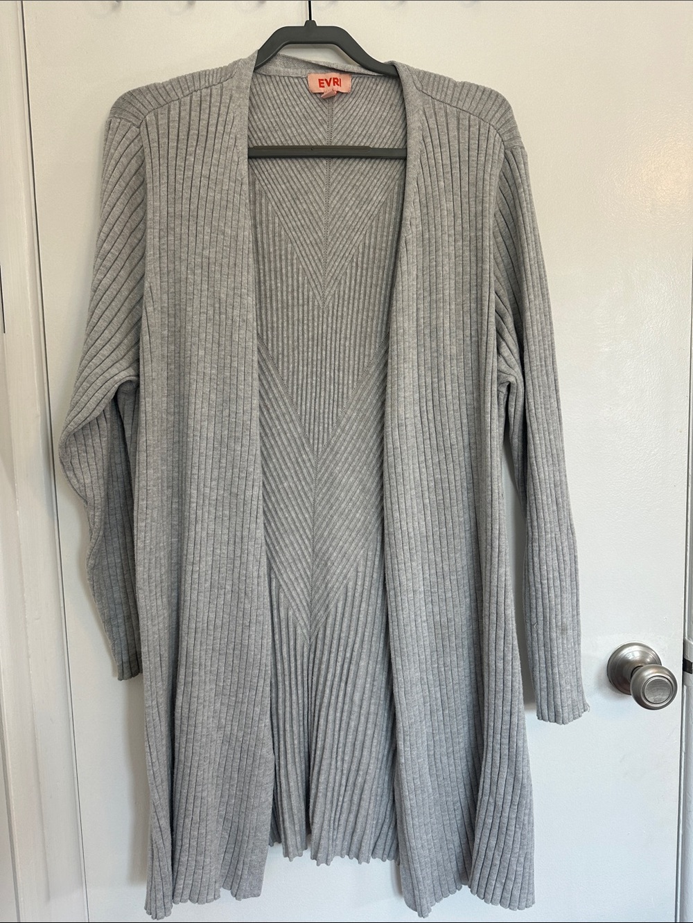 EVRI Light Gray Ribbed Open-Front Sweater Cardigan